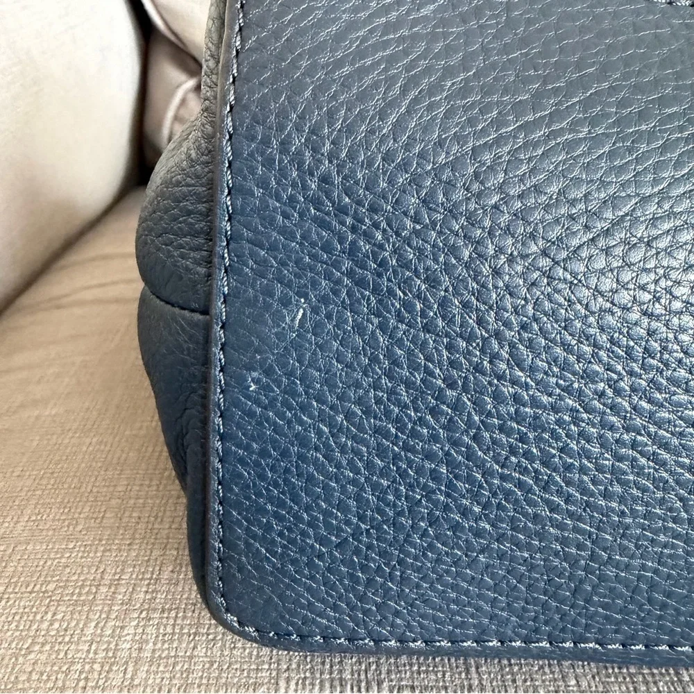 Michael Kors Dark Blue Pebbled Leather with Tan Straps Shoulder Bag Tote - Picture 5 of 15
